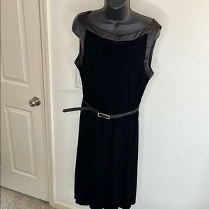 Sandra Darren black Velvet Velour Sleeveless Dress Size 10 Diamond Studded belt